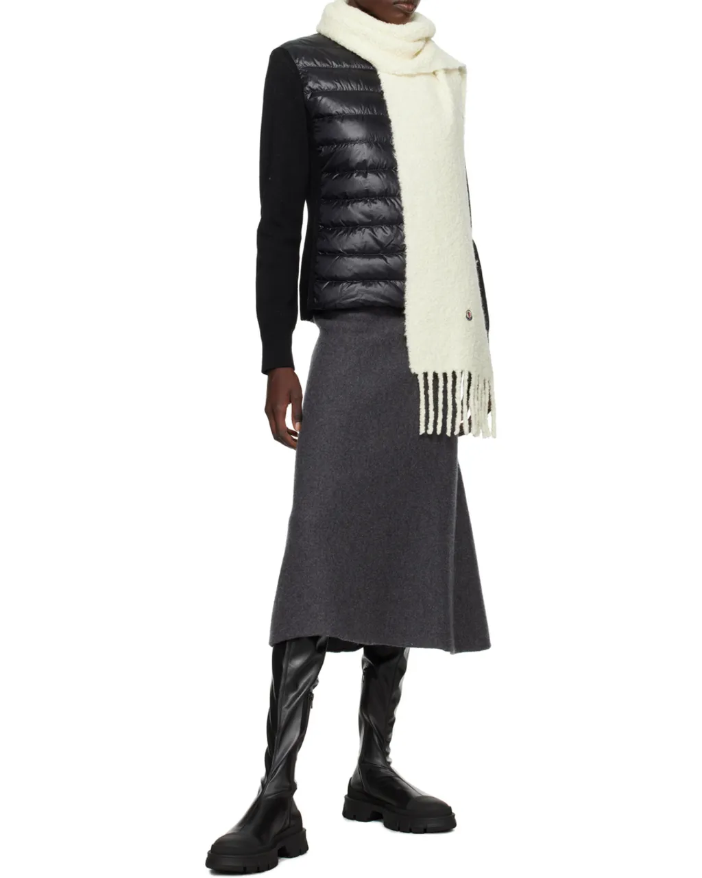 Logo Patch Brushed Fringed Scarf