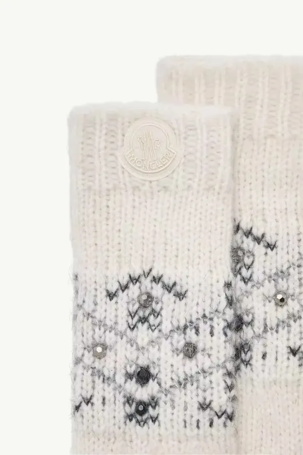Crystal-Embroidered Knit Gloves