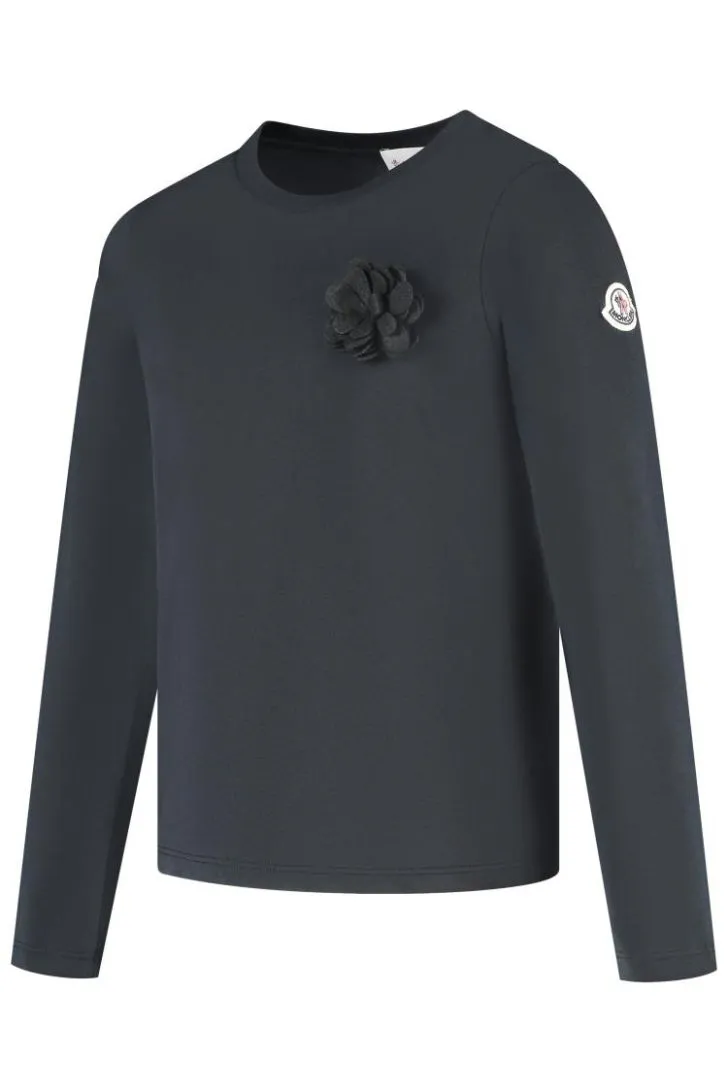 Long Sleeved Flower-Appliqué T-Shirt