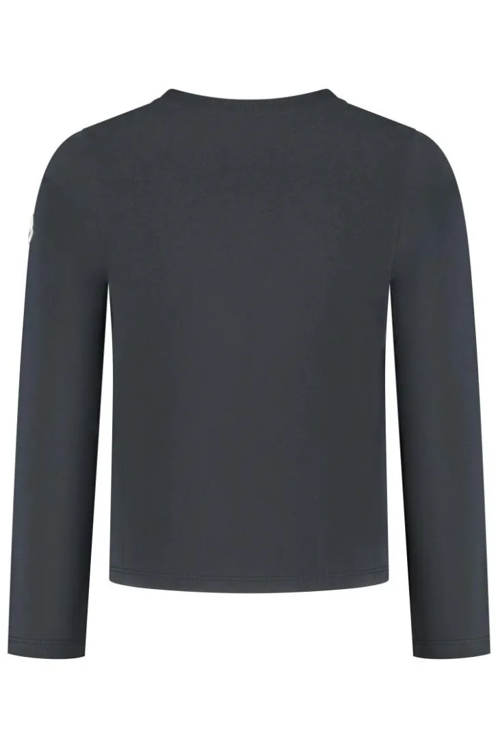 Long Sleeved Flower-Appliqué T-Shirt