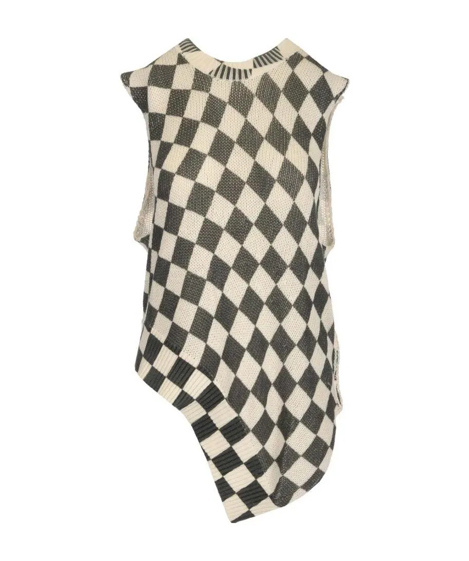 Checkerboard-Print Knitted Top