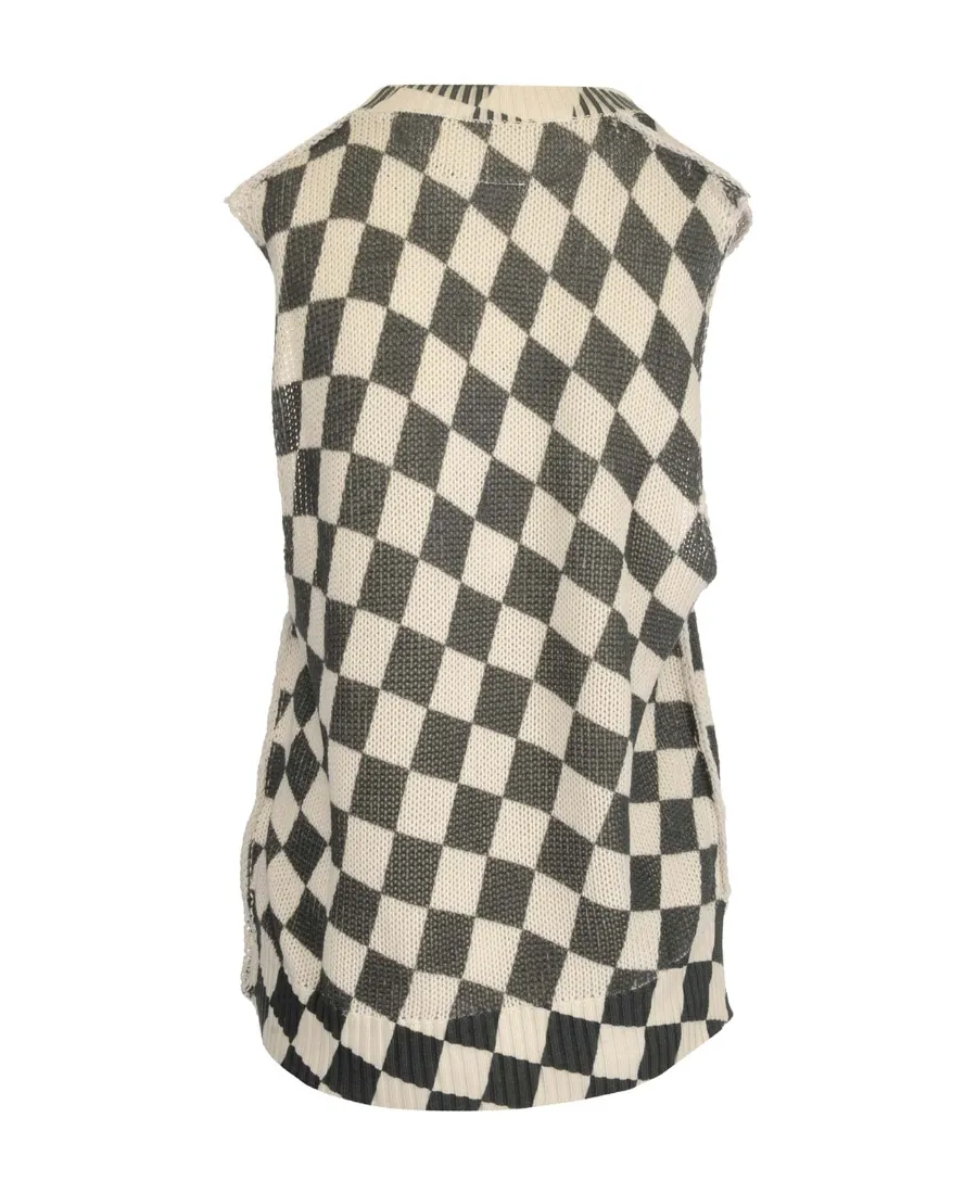Checkerboard-Print Knitted Top