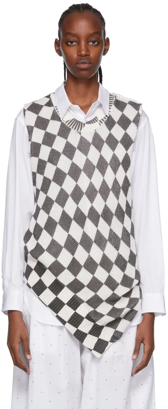 Checkerboard-Print Knitted Top