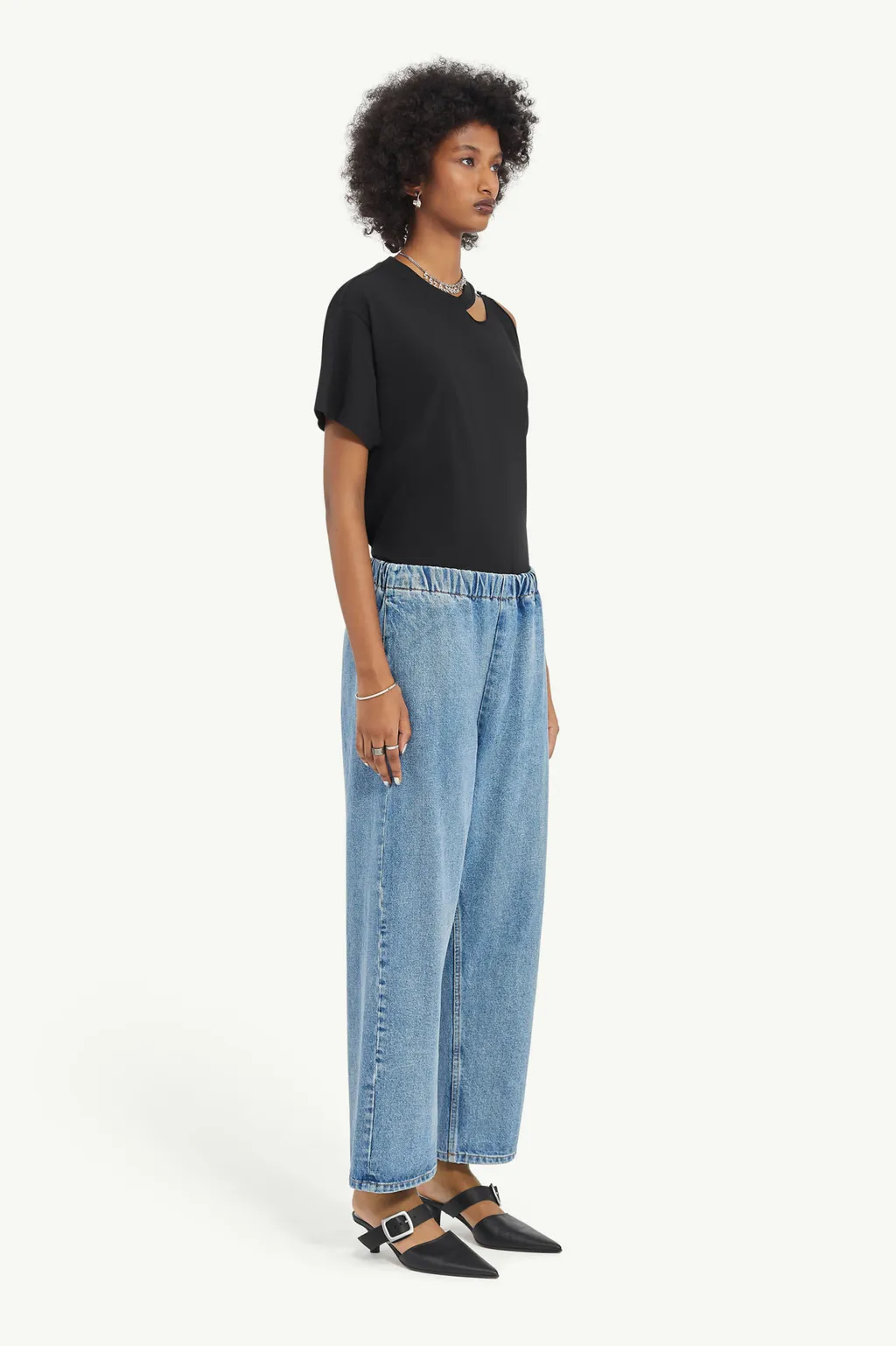 Cropped Blue Denim Trousers