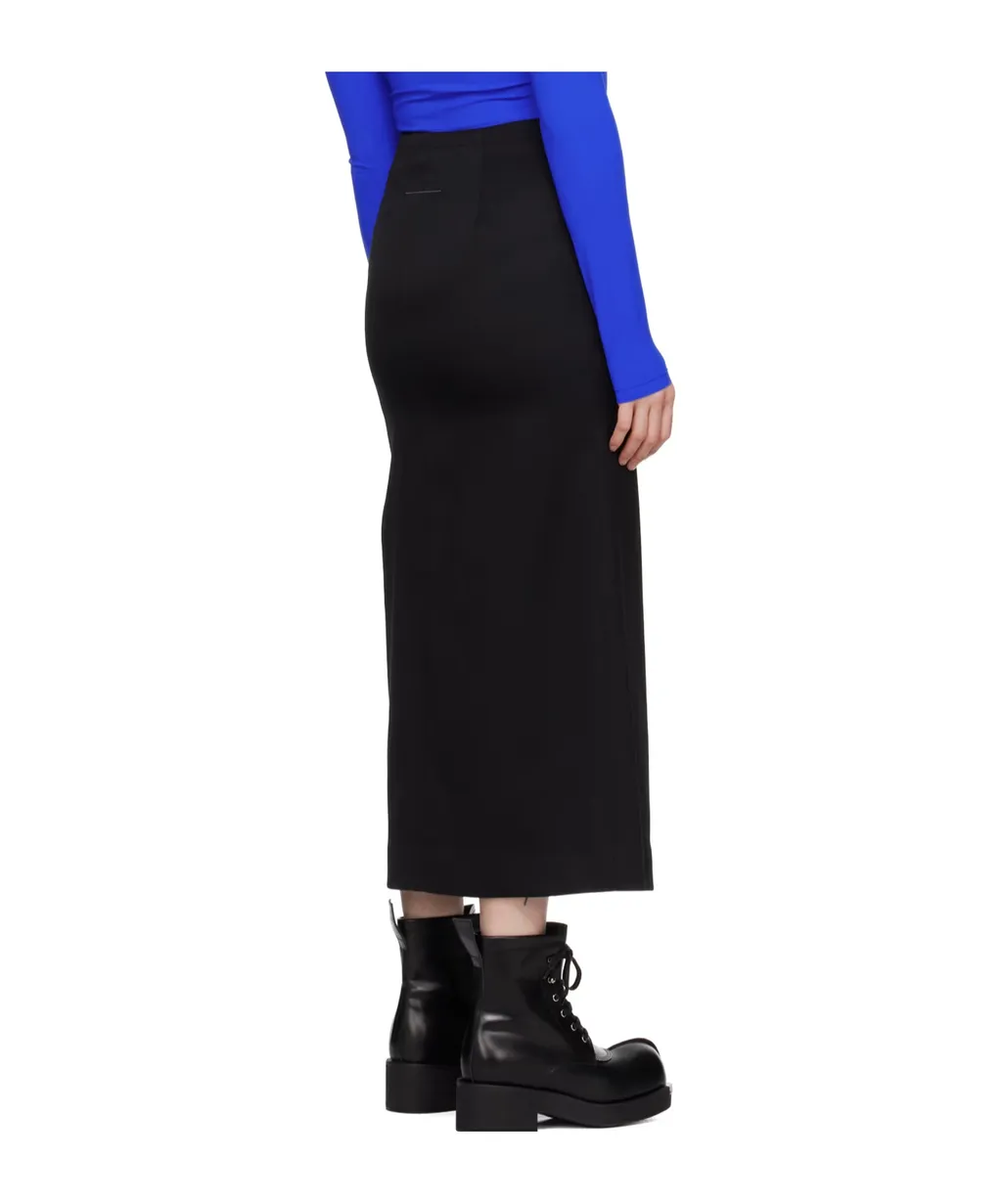 High-Waist Twill Midi Skirt