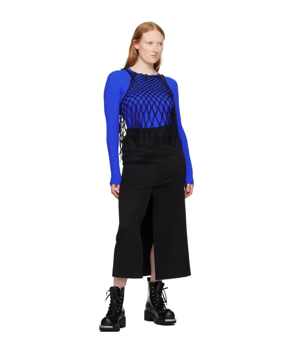 High-Waist Twill Midi Skirt