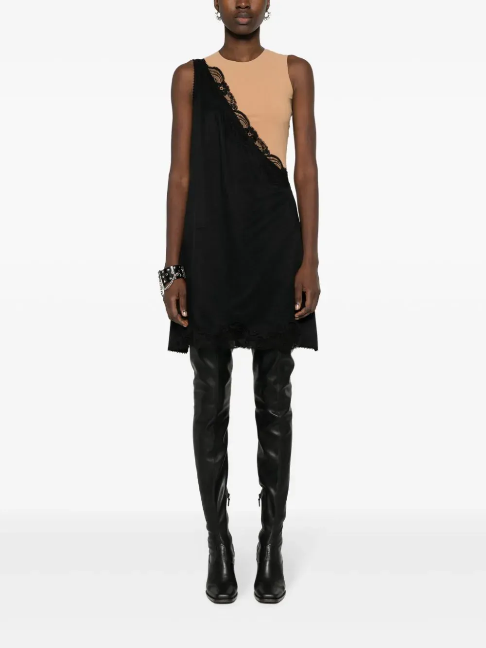 One Shoulder Lace Trim Dress