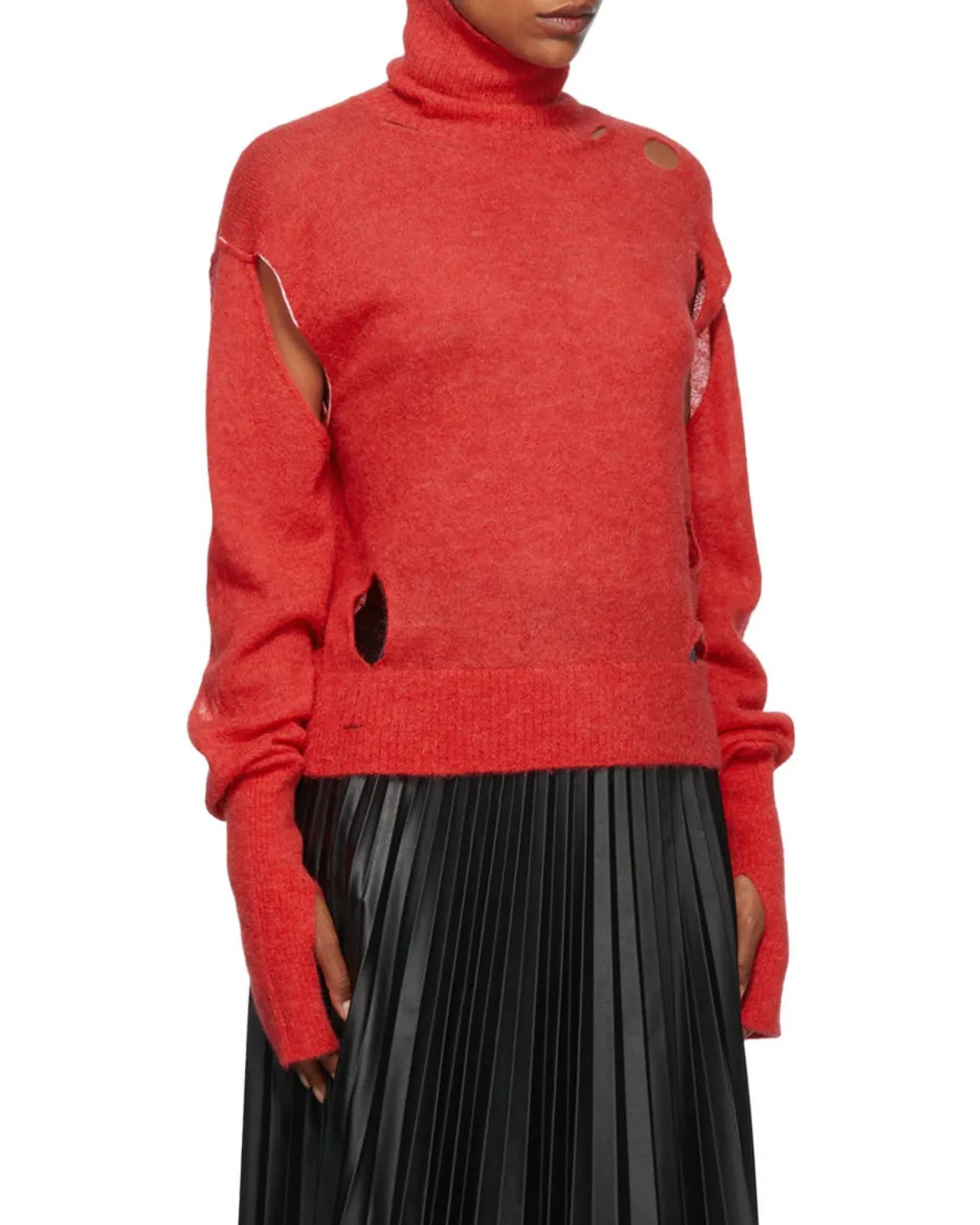 Distressed Turtleneck Knitted Sweater