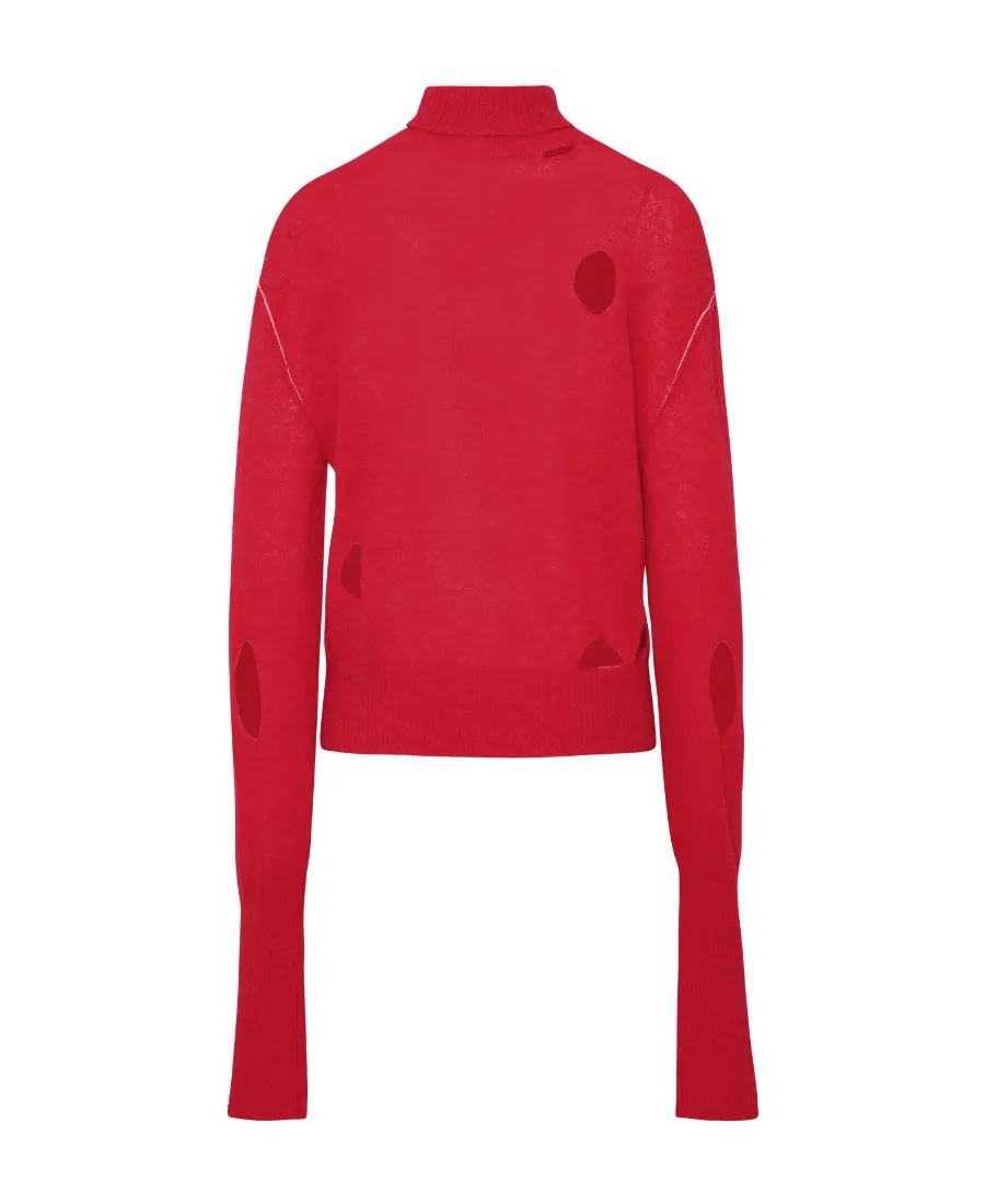 Distressed Turtleneck Knitted Sweater