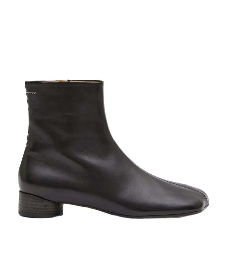 Logo Embroidered Block Heel Ankle Boots