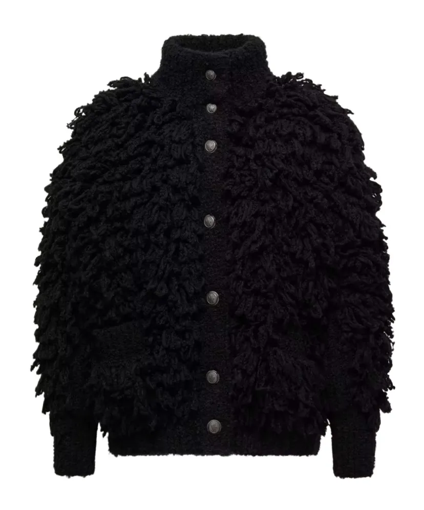 Textured Wool Blend Cardigan