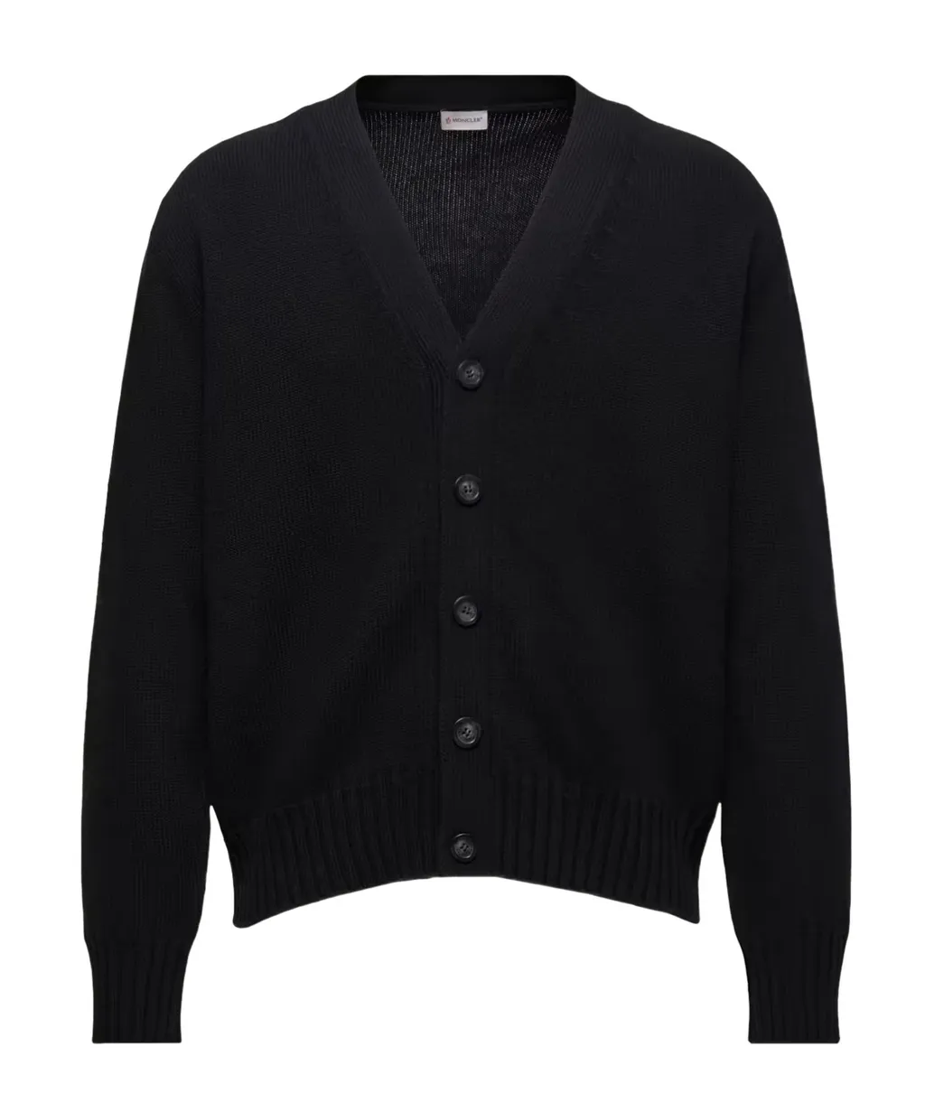 Logo Patch V-Neck Knitted Cardigan