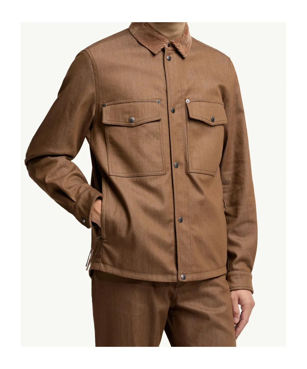 Denim Corduroy-Trimmed Shirt Jacket