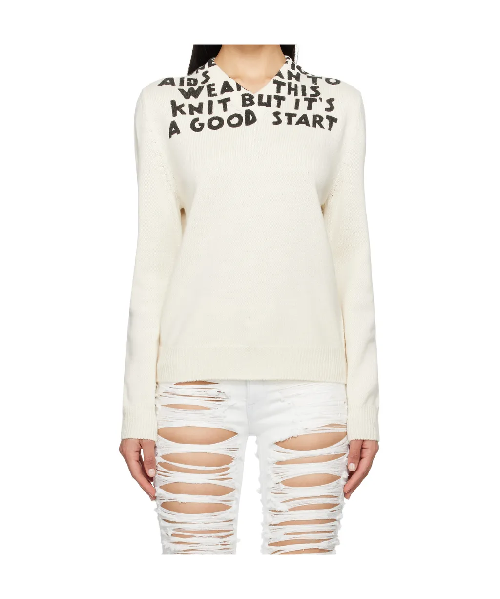 Lettering-Print Wool Sweater