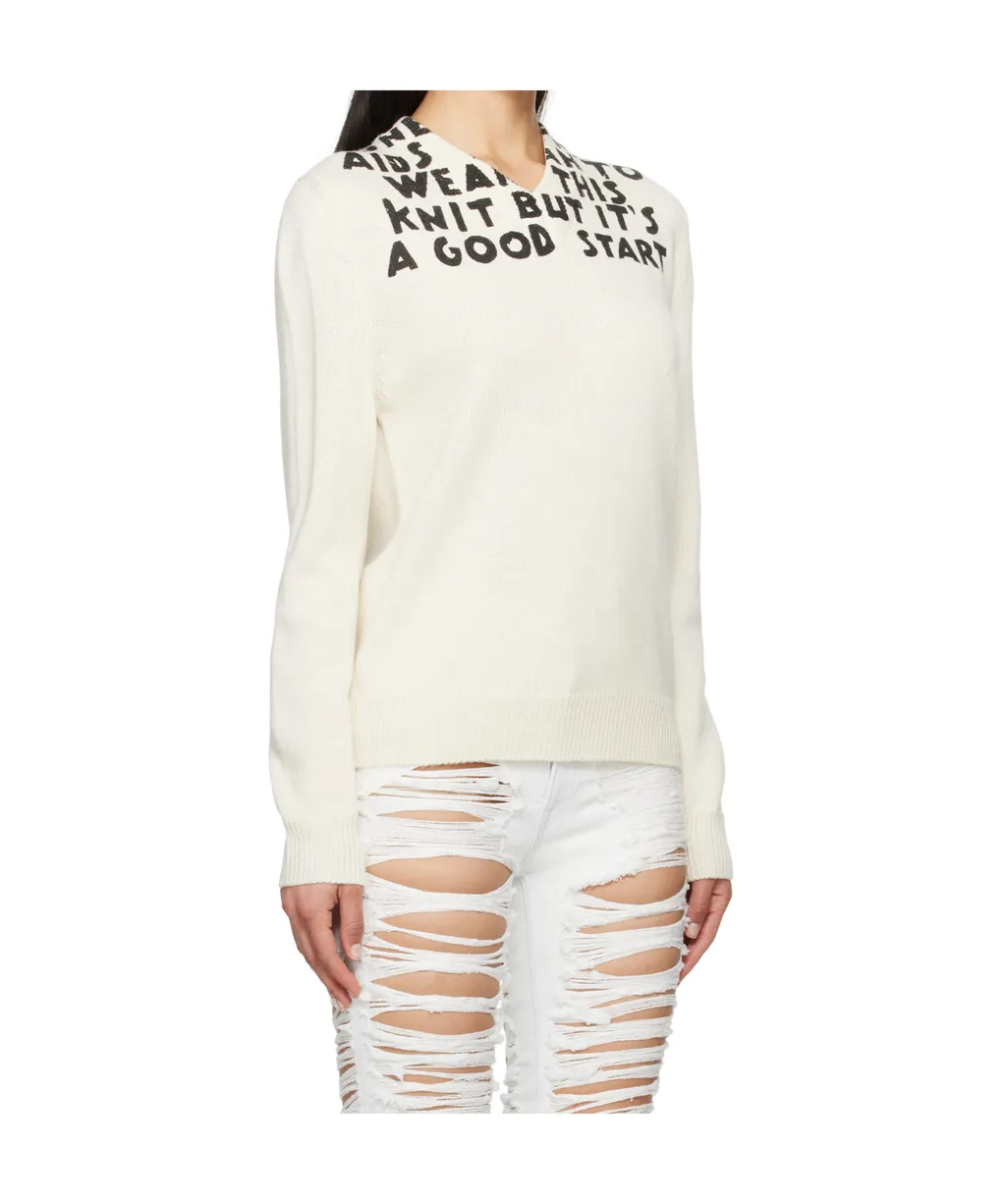 Lettering-Print Wool Sweater