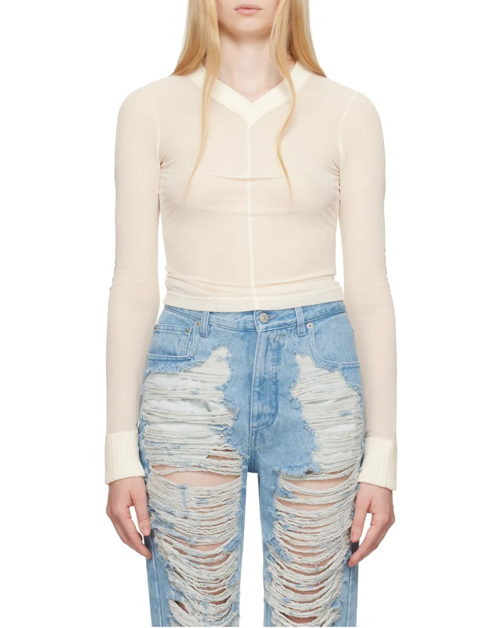 Elastic Jersey Mesh Long-Sleeved Sweater