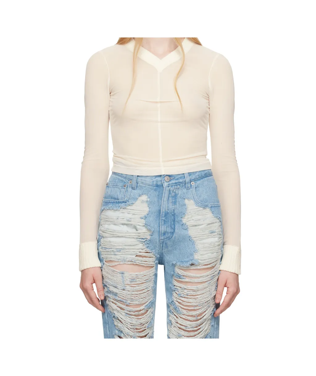 Elastic Jersey Mesh Long-Sleeved Sweater
