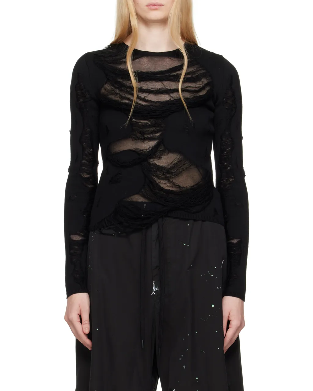 Ripped-Effect Knitted Jumper