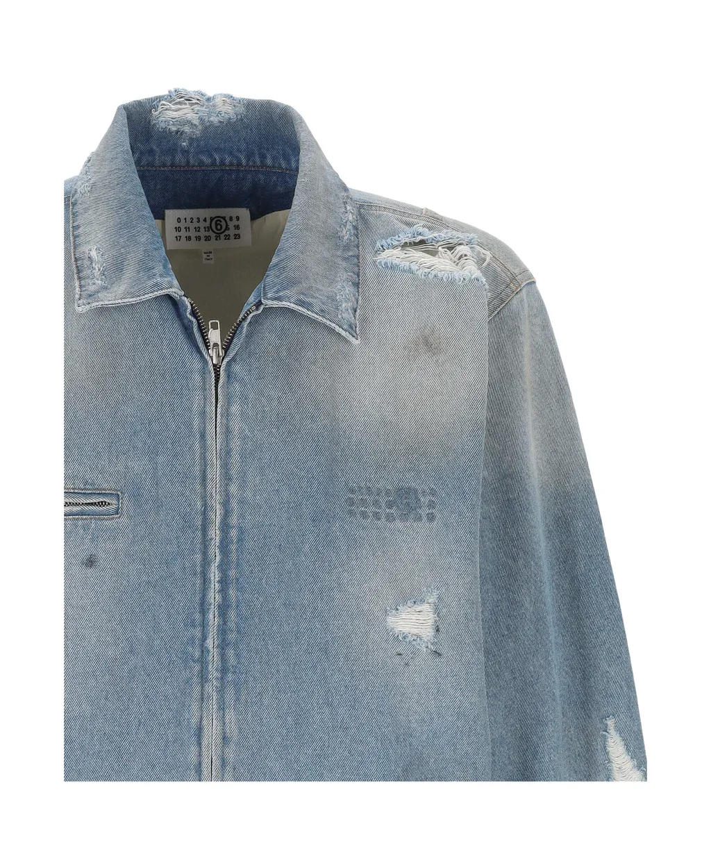 Distressed Zip-Up Denim Jacket