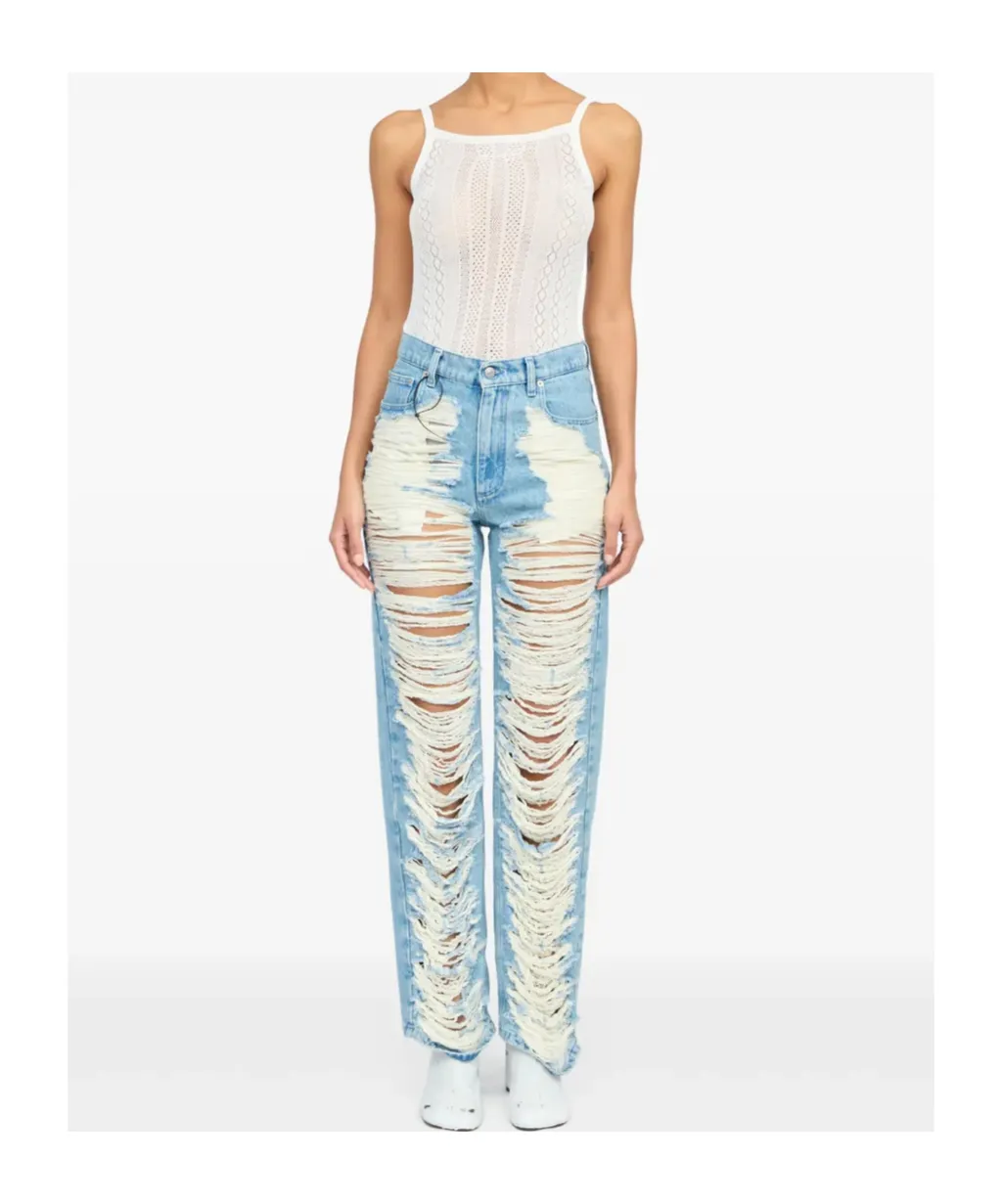 Ripped Straight Leg Jeans
