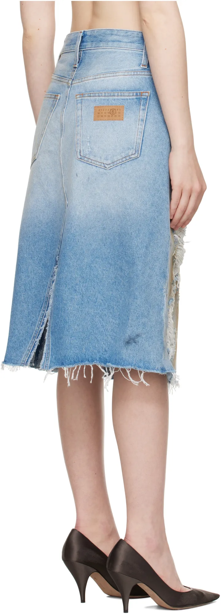 Ripped Front Slit Midi Denim Skirt