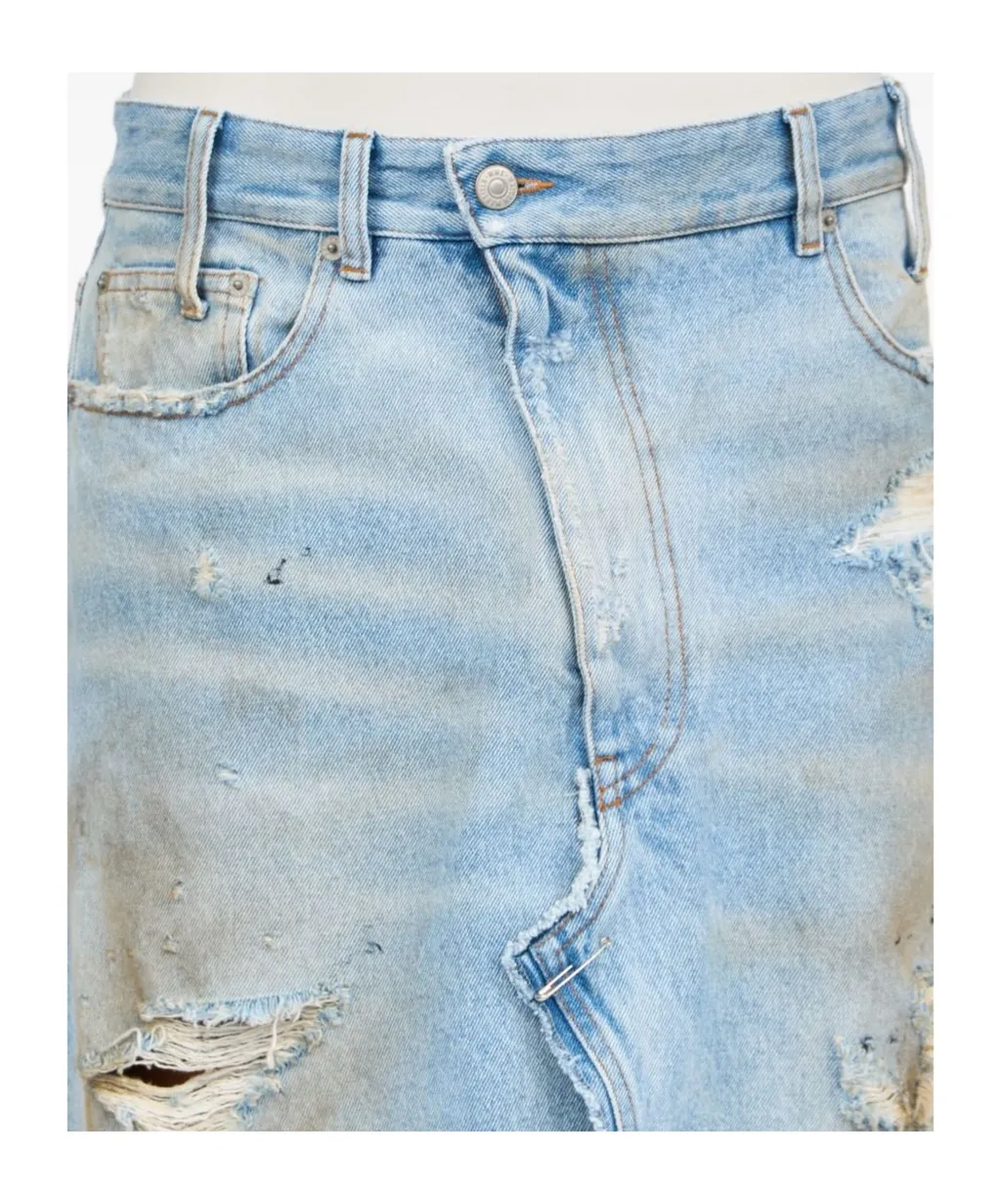 Ripped Front Slit Midi Denim Skirt