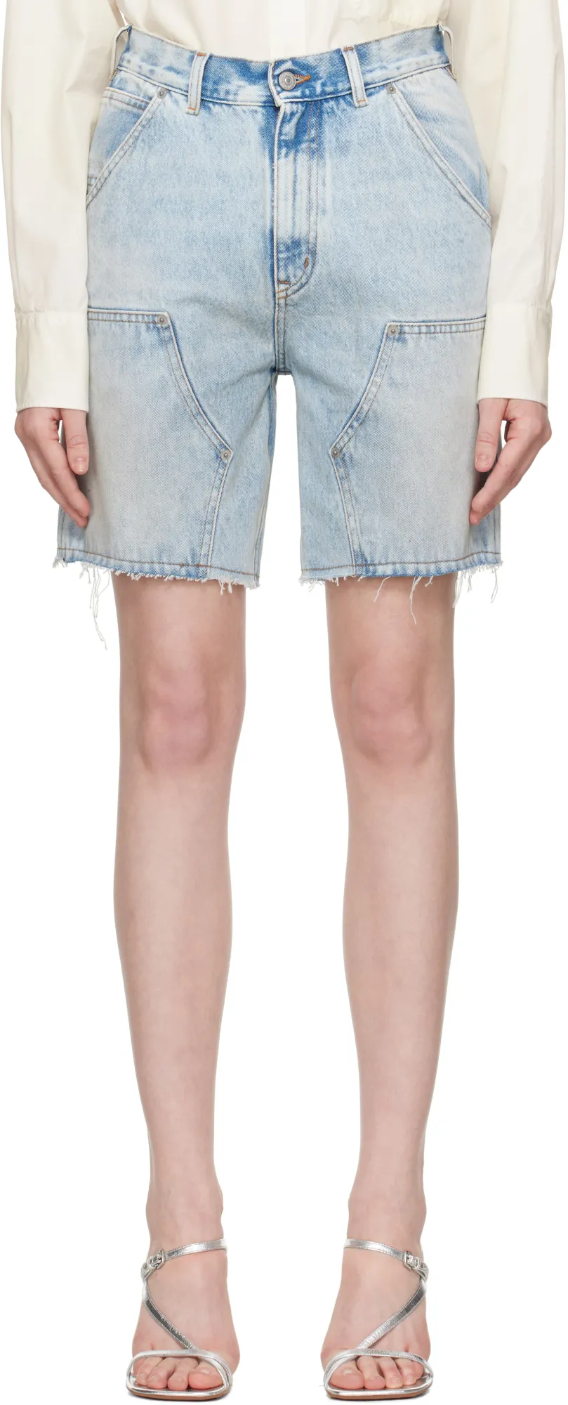 Numbers-Motif Denim Shorts