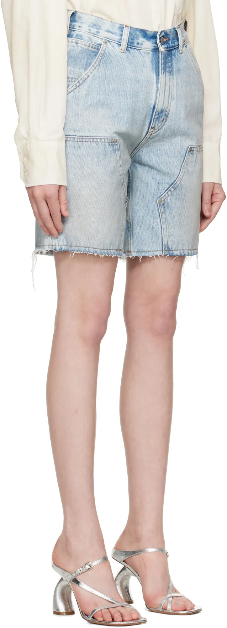 Numbers-Motif Denim Shorts