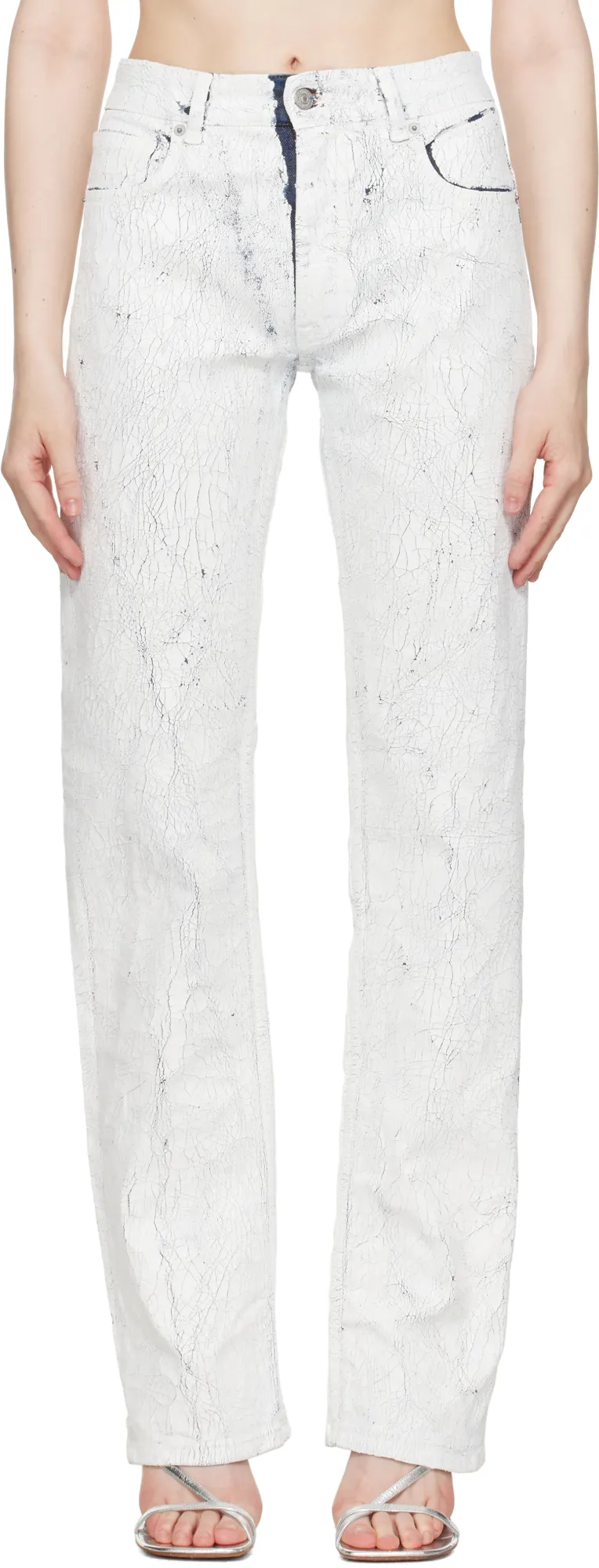 Craquele Effect Paint Slim Fit Jeans