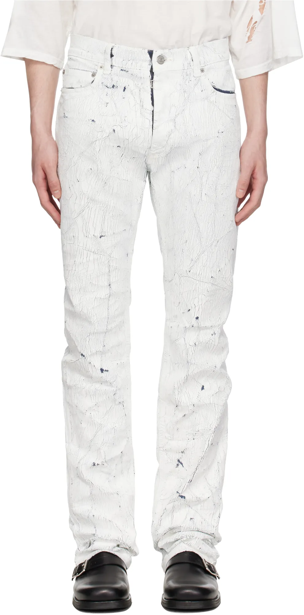 Cracked-Effect Straight-Leg Jeans