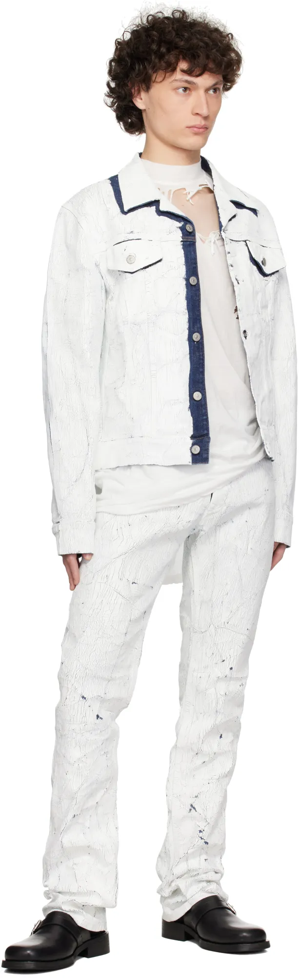 Cracked-Effect Straight-Leg Jeans