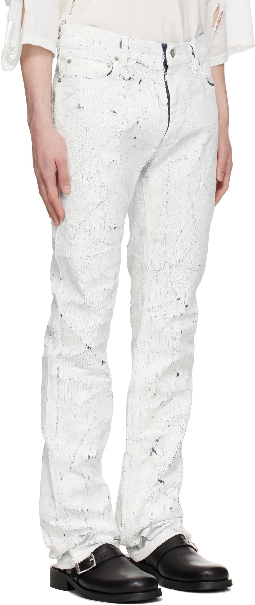 Cracked-Effect Straight-Leg Jeans