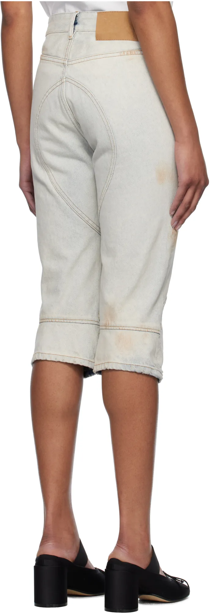 Distressed Panelled Denim Shorts