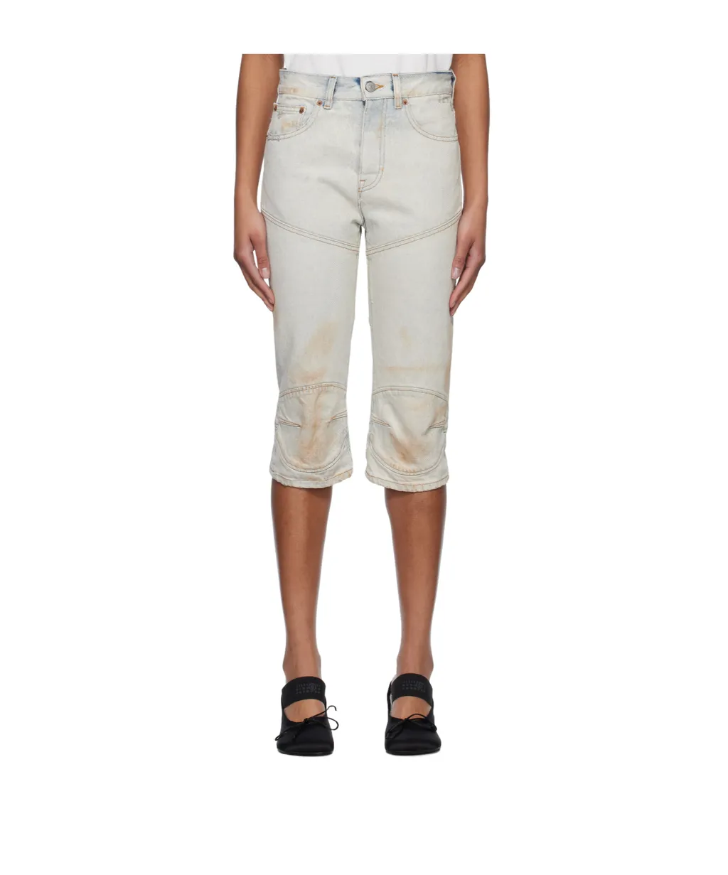 Distressed Panelled Denim Shorts