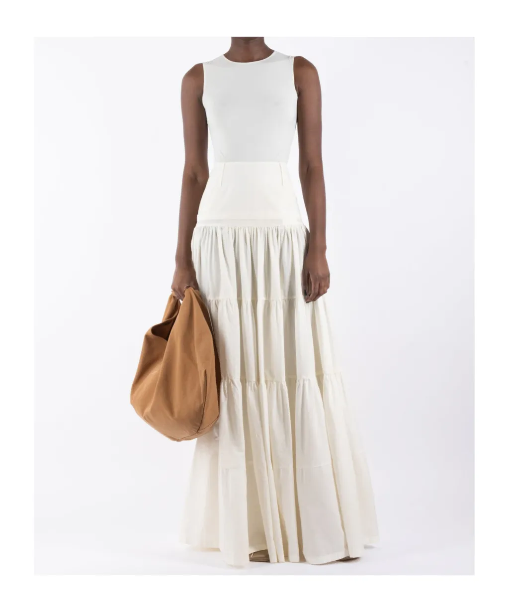 High Waist Midi Flounced Skirt