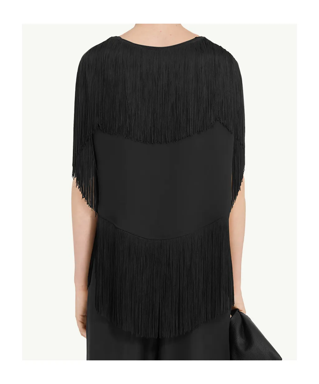 Boat Neck Fringed Top