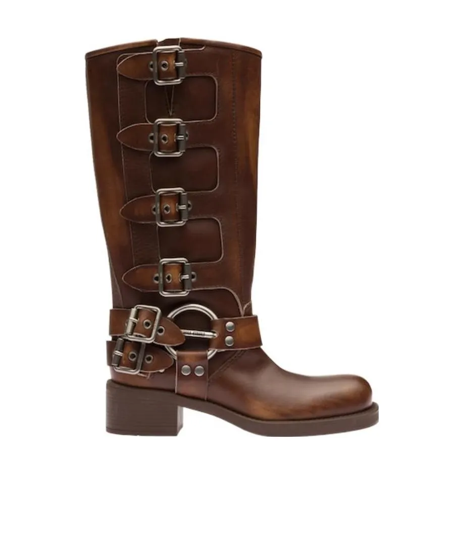 Buckle-Detailed Round Toe Boots