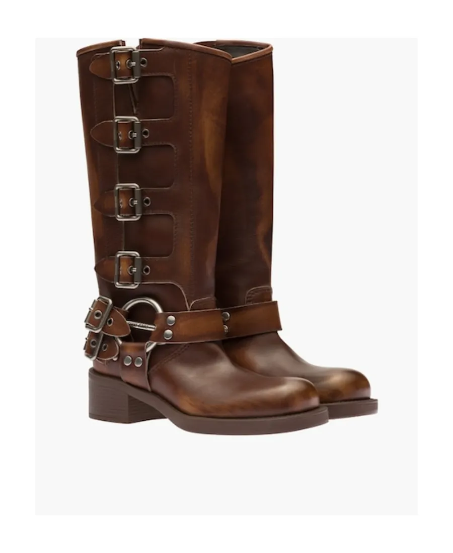 Buckle-Detailed Round Toe Boots