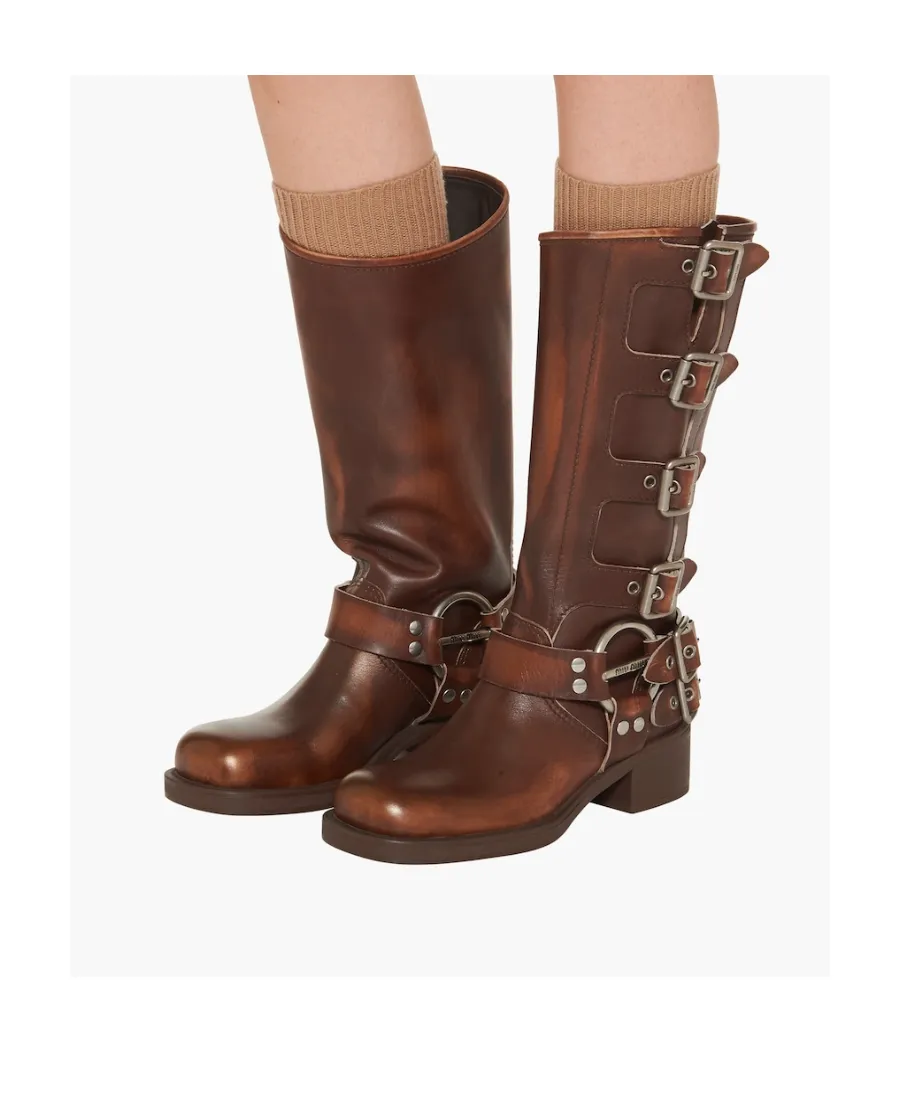 Buckle-Detailed Round Toe Boots