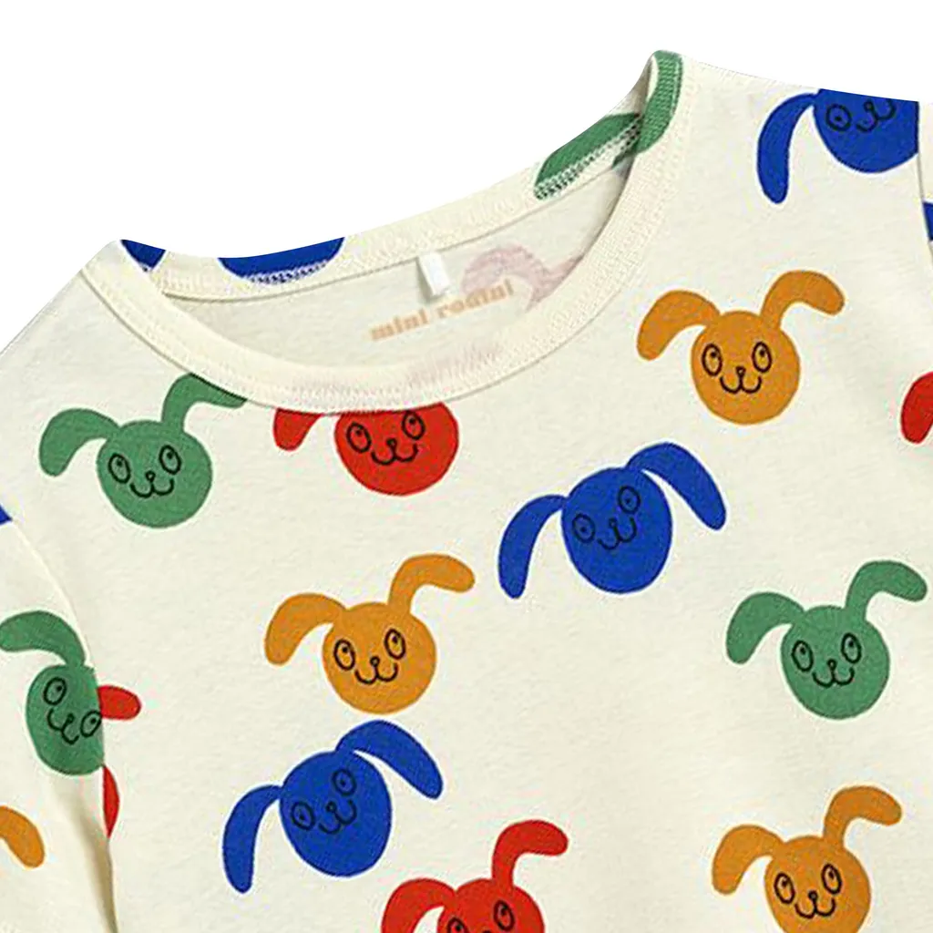 Baby Girl Organic Cotton T-Shirt With All-Over Bunny Print