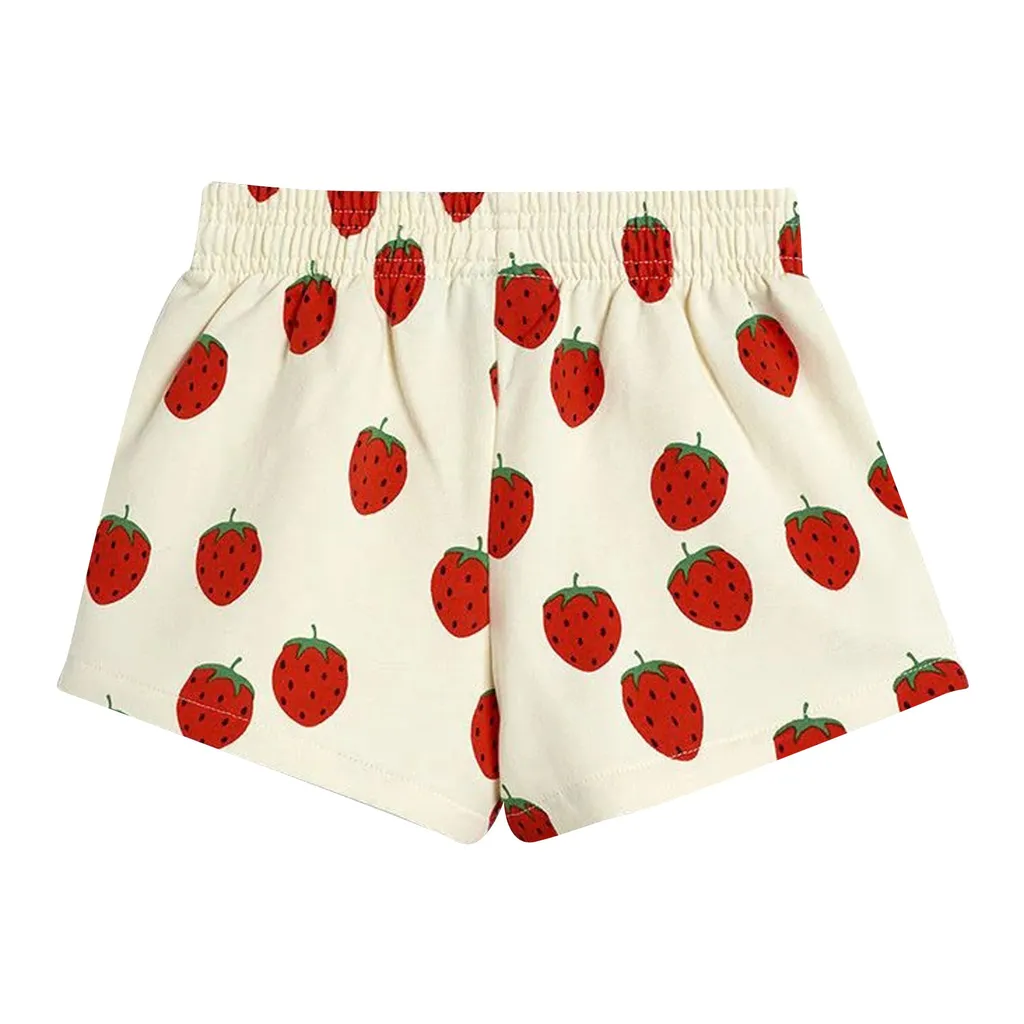 Organic Cotton Sweatshirt Shorts With Strawberry Print