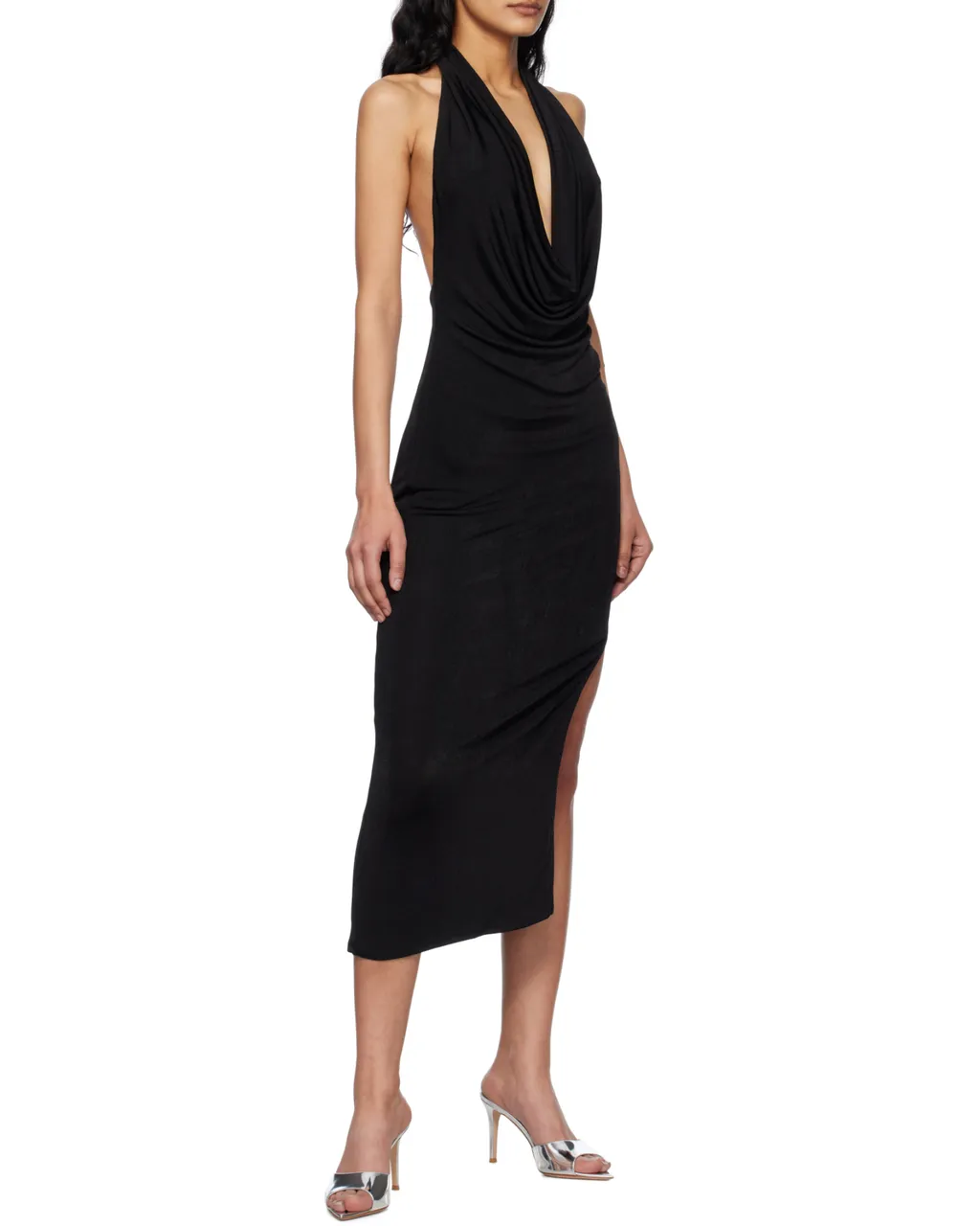 Backless Cowl Neck Midi Dress