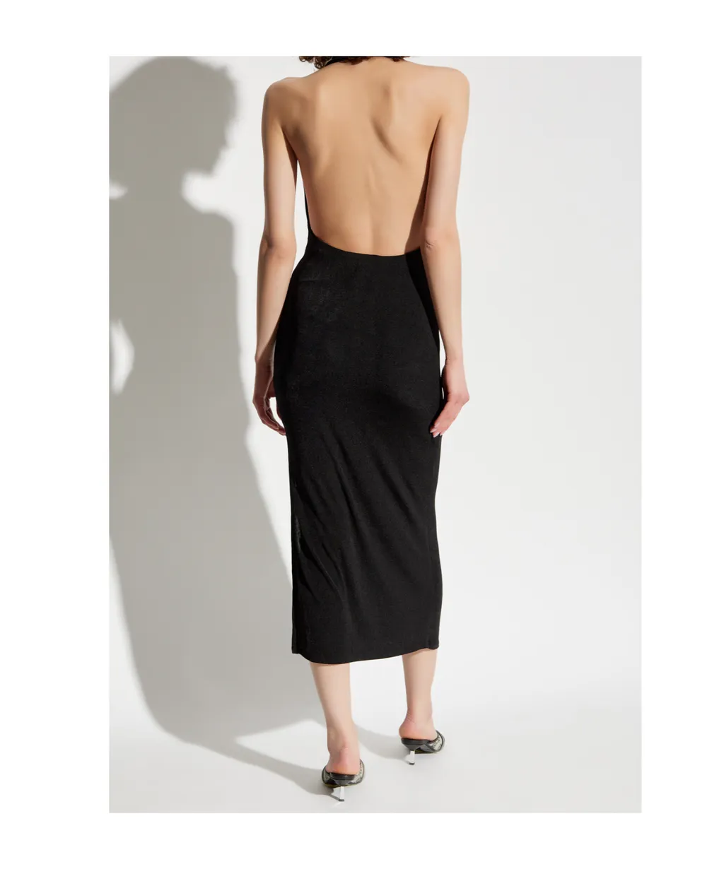 Backless Cowl Neck Midi Dress