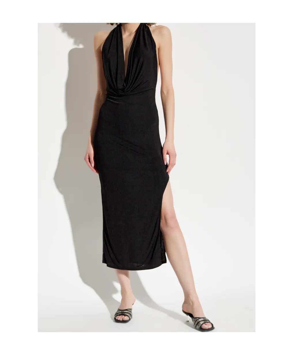 Backless Cowl Neck Midi Dress