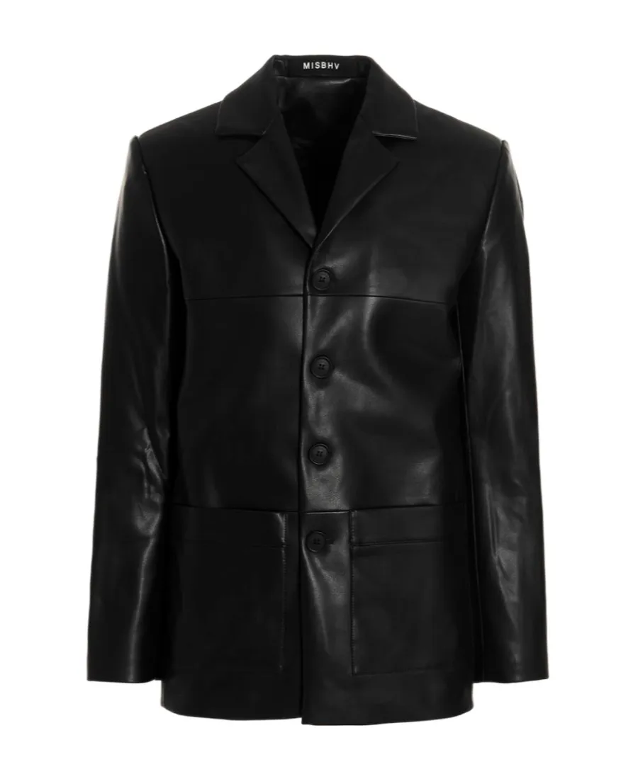 Button-Front Faux-Leather Jacket