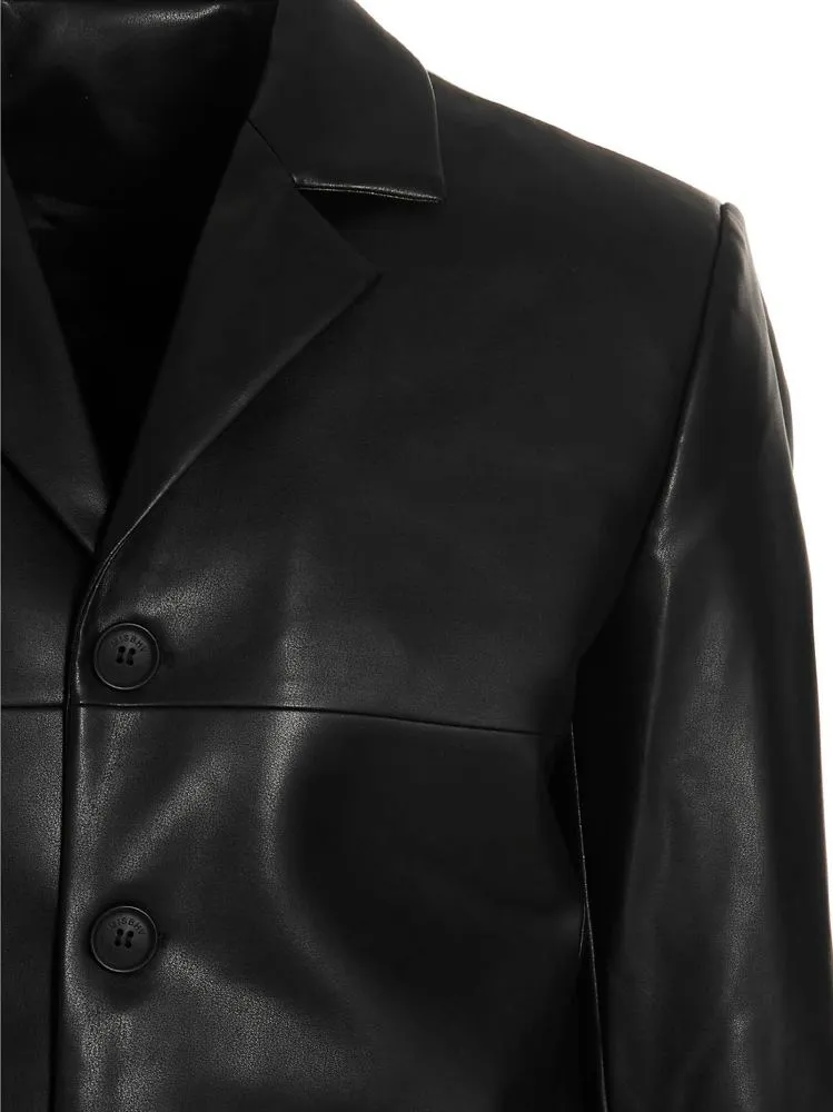 Button-Front Faux-Leather Jacket