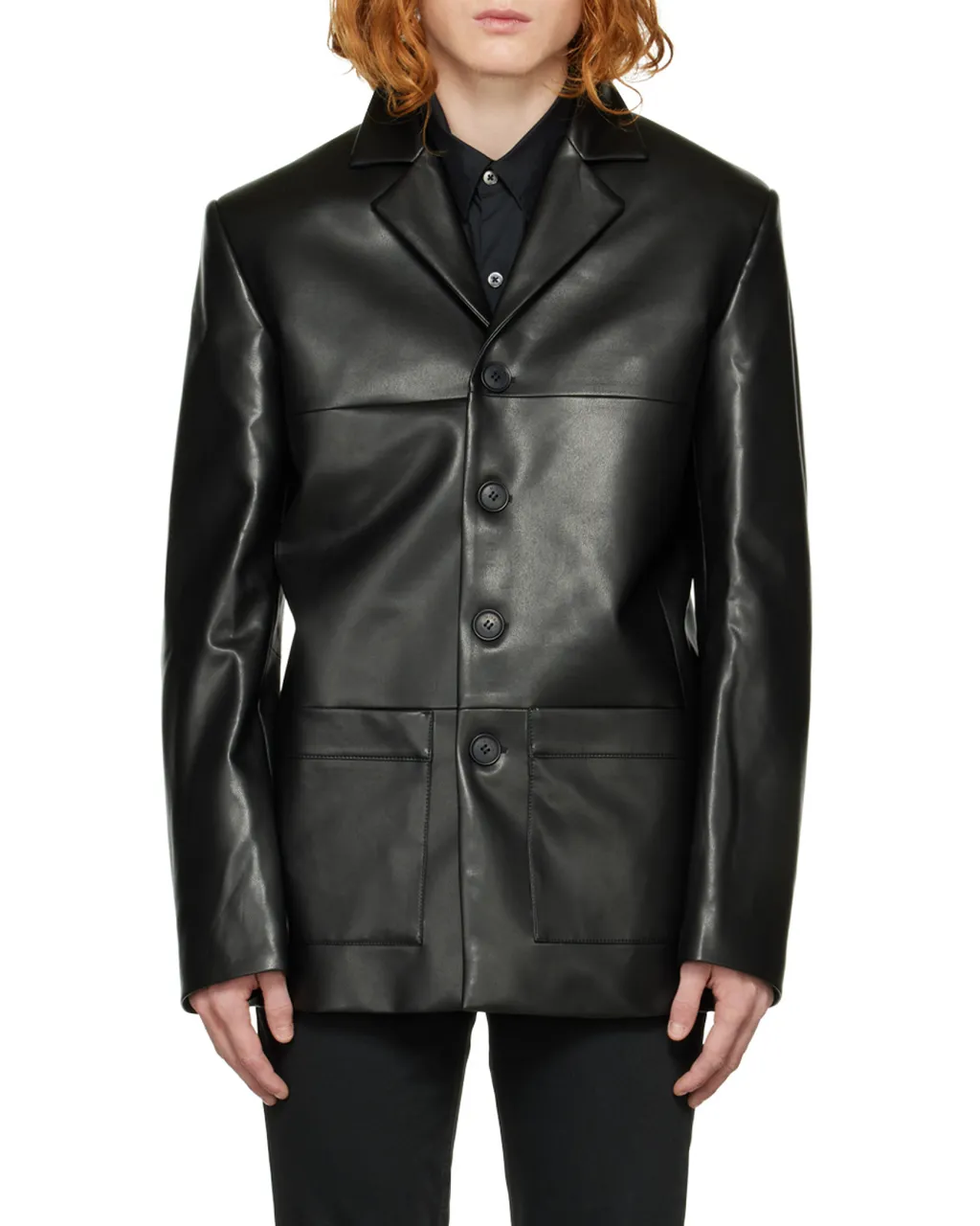 Button-Front Faux-Leather Jacket