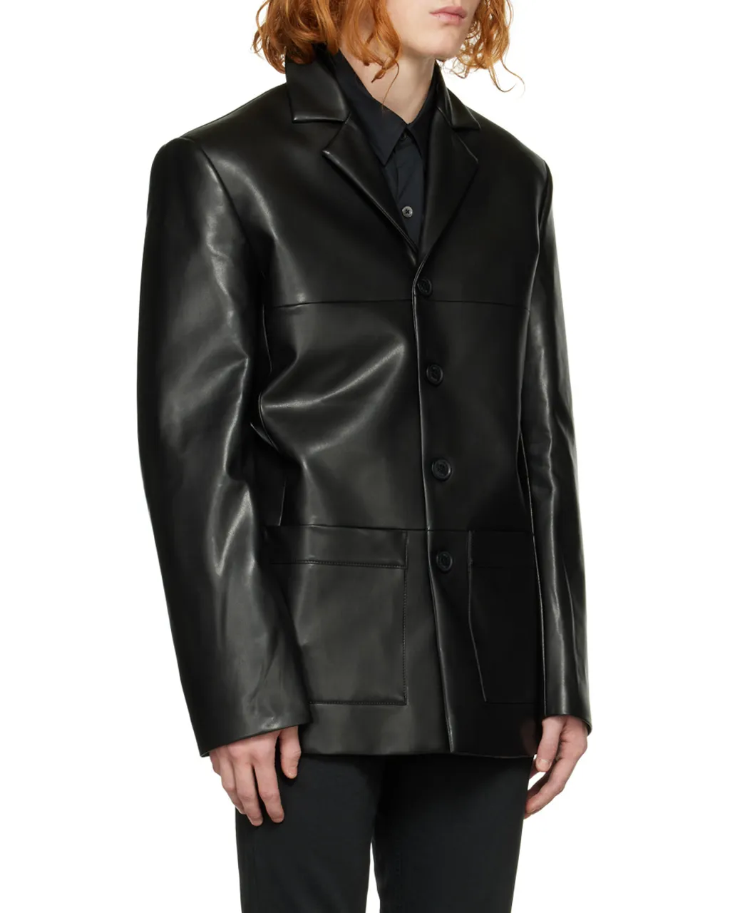 Button-Front Faux-Leather Jacket