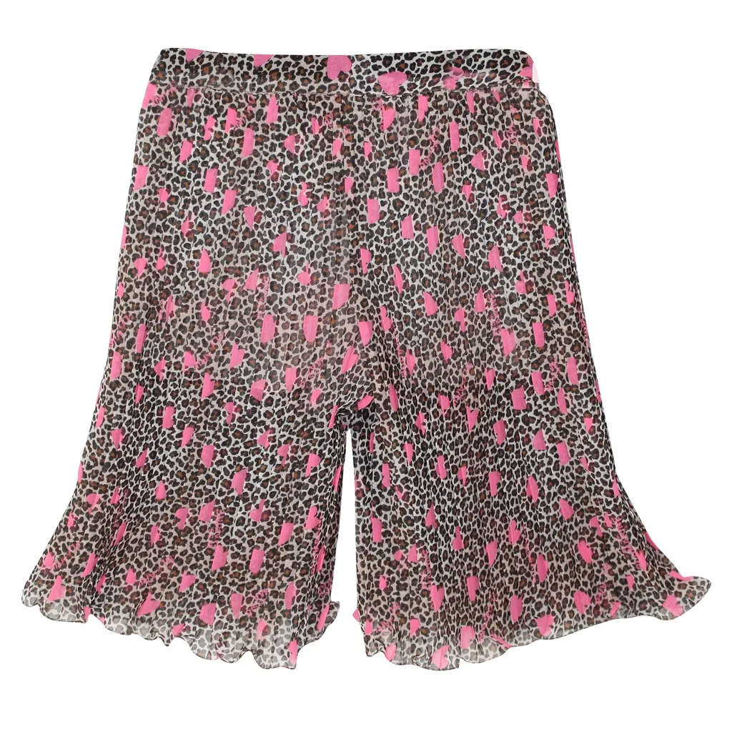 Pleated Pants With All-Over Animalier And Heart Print
