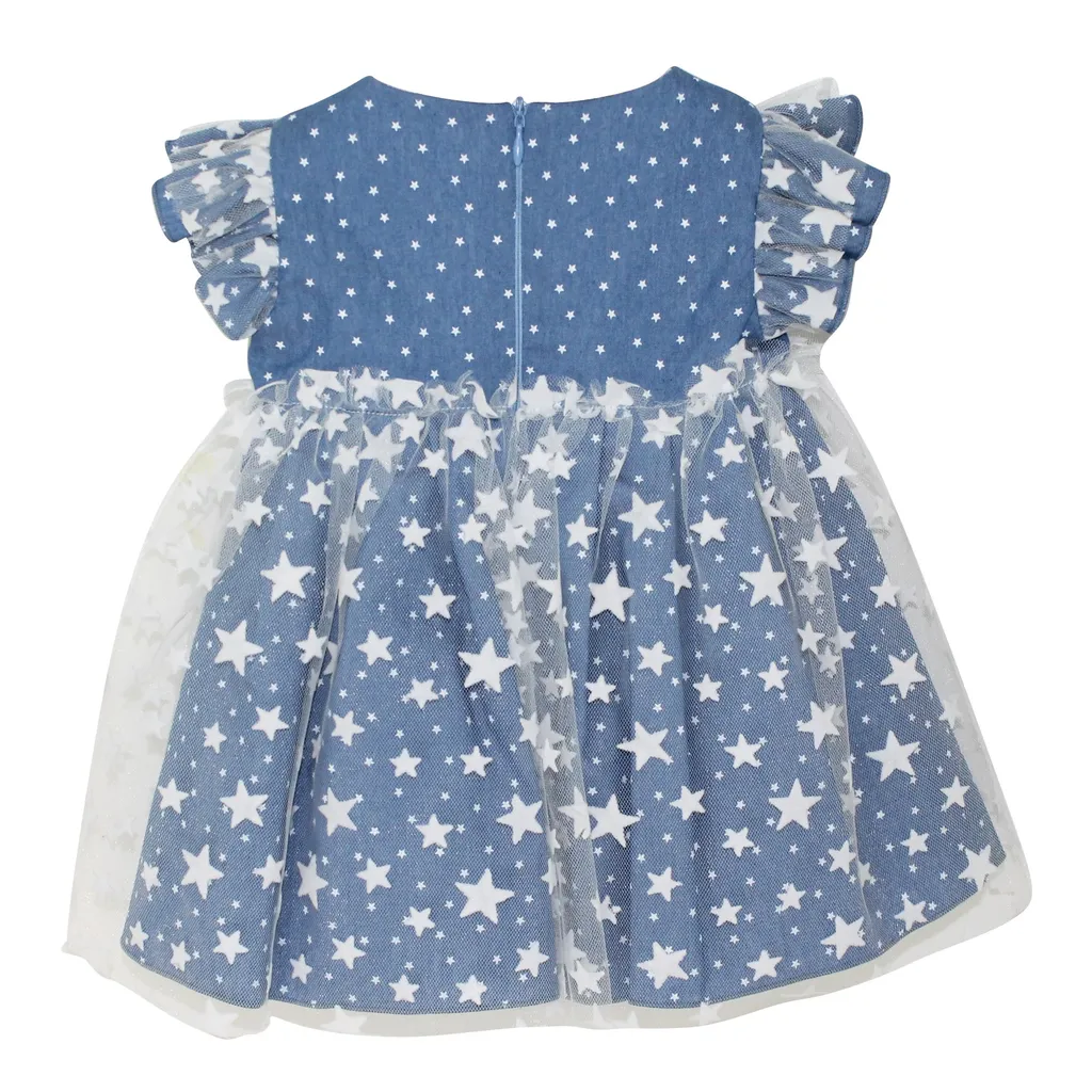 Denim Cotton Dress With Star Print